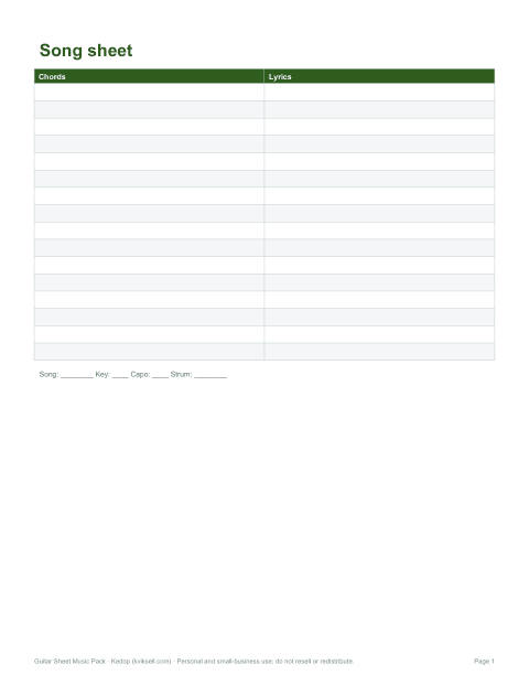 Preview of the first page of Song sheet (DOCX/PDF)